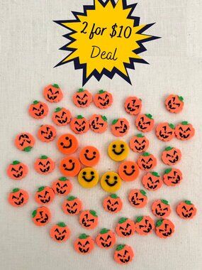 Halloween Mini Erasers Lot 46 Pumpkin Jack O Lantern Smiley Classroom Party